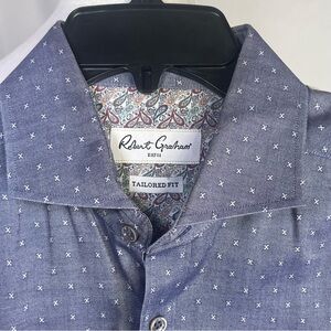 Robert Graham Tailored Fit Dress Shirt Blue Gray with White X pattern‎ 42/16.5